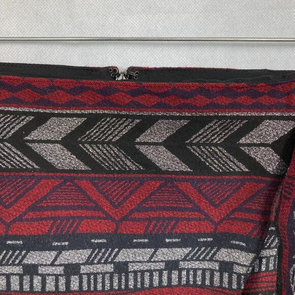 Express Skirt Womens Sz 6 Gray Red Aztec Southwest Wrap Front Tweed Mini Stretch - Picture 2 of 10